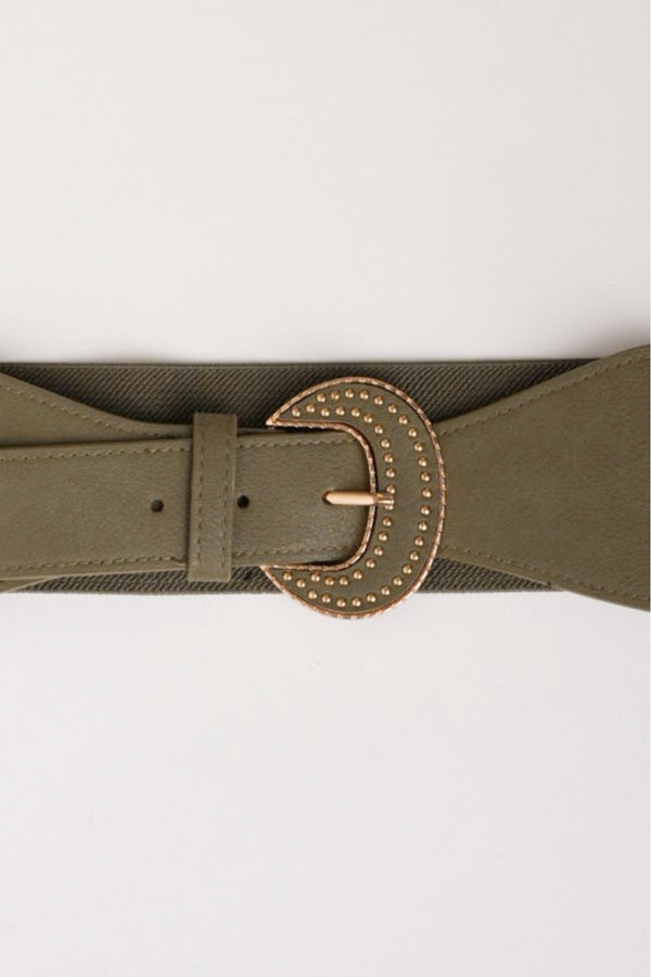 Carraig Donn Khaki Large Buckle Elasticated Belt