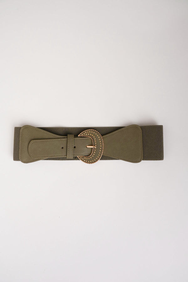 Carraig Donn Khaki Large Buckle Elasticated Belt