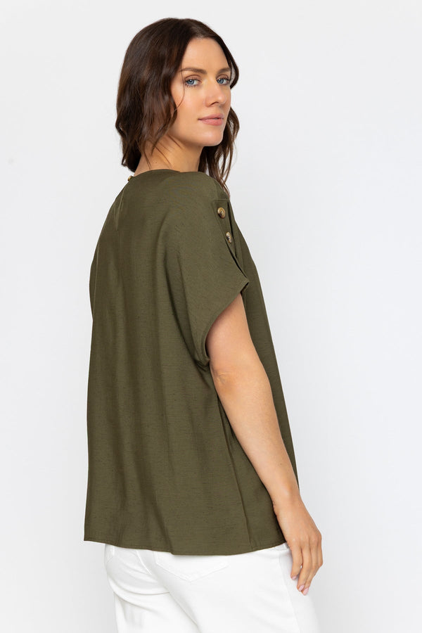 Carraig Donn Khaki Linen Blend Relaxed Fit Top