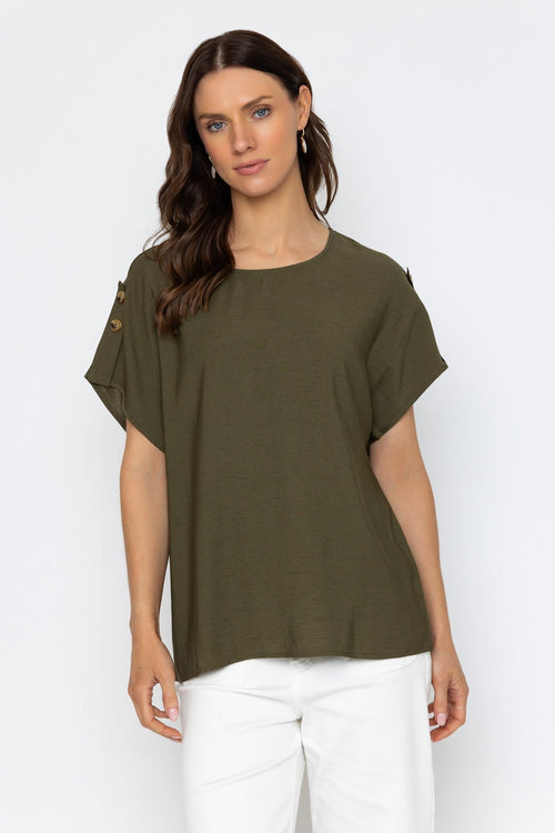 Carraig Donn Khaki Linen Blend Relaxed Fit Top