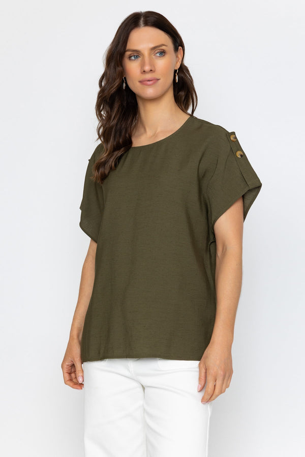 Carraig Donn Khaki Linen Blend Relaxed Fit Top