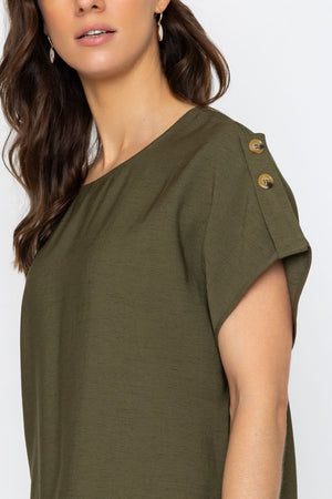 Carraig Donn Khaki Linen Blend Relaxed Fit Top