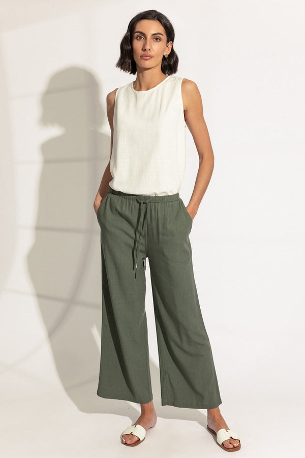 Carraig Donn Khaki Linen Blend Wide Leg Trousers