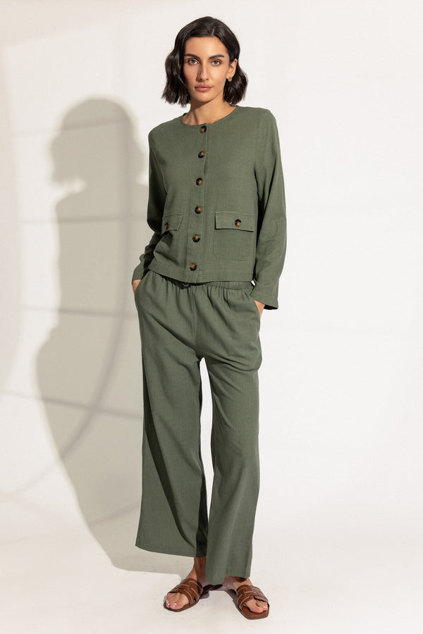Carraig Donn Khaki Linen Blend Wide Leg Trousers