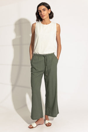 Carraig Donn Khaki Linen Blend Wide Leg Trousers