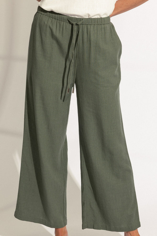 Carraig Donn Khaki Linen Blend Wide Leg Trousers