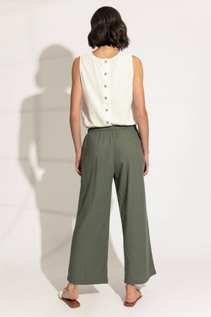 Carraig Donn Khaki Linen Blend Wide Leg Trousers