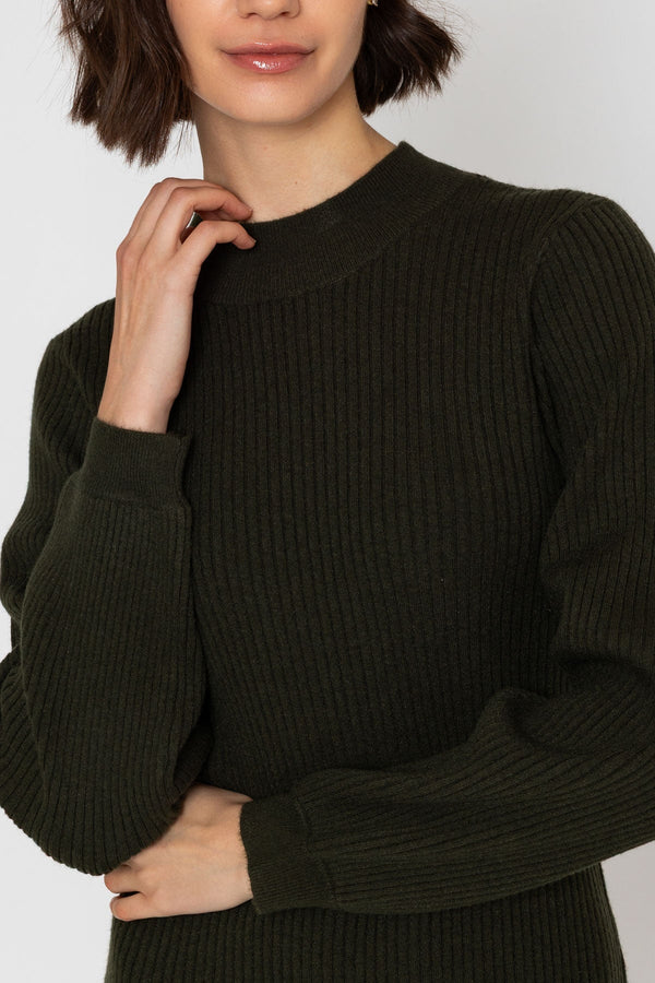 Carraig Donn Khaki Long Sleeve Ribbed Knit Midi Dress