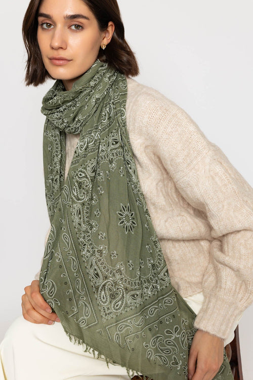 Carraig Donn Khaki Paisley Pattern Scarf