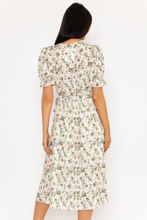 Carraig Donn Khaki Print Short Sleeve Sinead Midi Dress