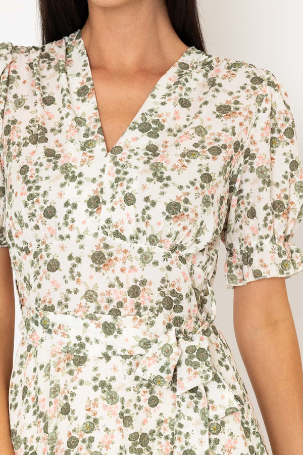 Carraig Donn Khaki Print Short Sleeve Sinead Midi Dress