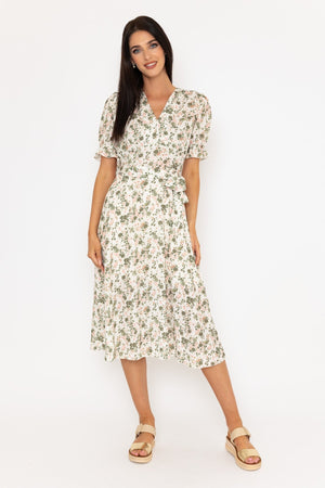 Carraig Donn Khaki Print Short Sleeve Sinead Midi Dress