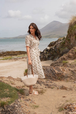 Carraig Donn Khaki Print Short Sleeve Sinead Midi Dress