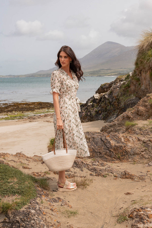 Carraig Donn Khaki Print Short Sleeve Sinead Midi Dress