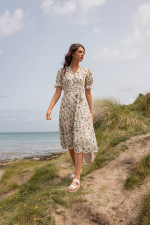 Carraig Donn Khaki Print Short Sleeve Sinead Midi Dress