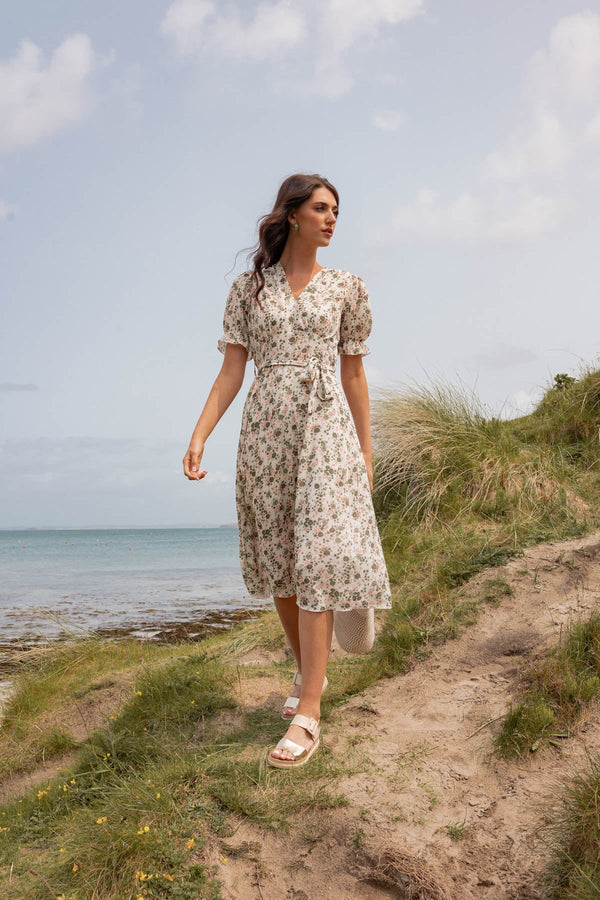 Carraig Donn Khaki Print Short Sleeve Sinead Midi Dress