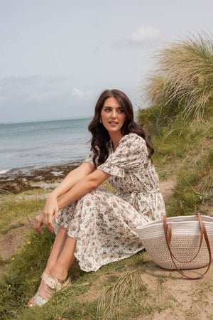 Carraig Donn Khaki Print Short Sleeve Sinead Midi Dress