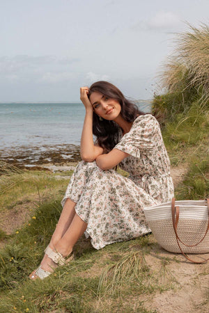 Carraig Donn Khaki Print Short Sleeve Sinead Midi Dress