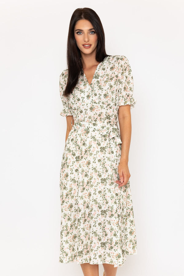 Carraig Donn Khaki Print Short Sleeve Sinead Midi Dress