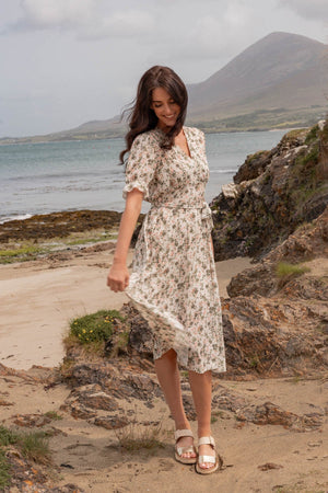Carraig Donn Khaki Print Short Sleeve Sinead Midi Dress