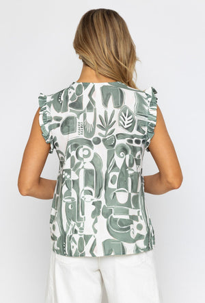 Carraig Donn Khaki Sleeveless Print Top