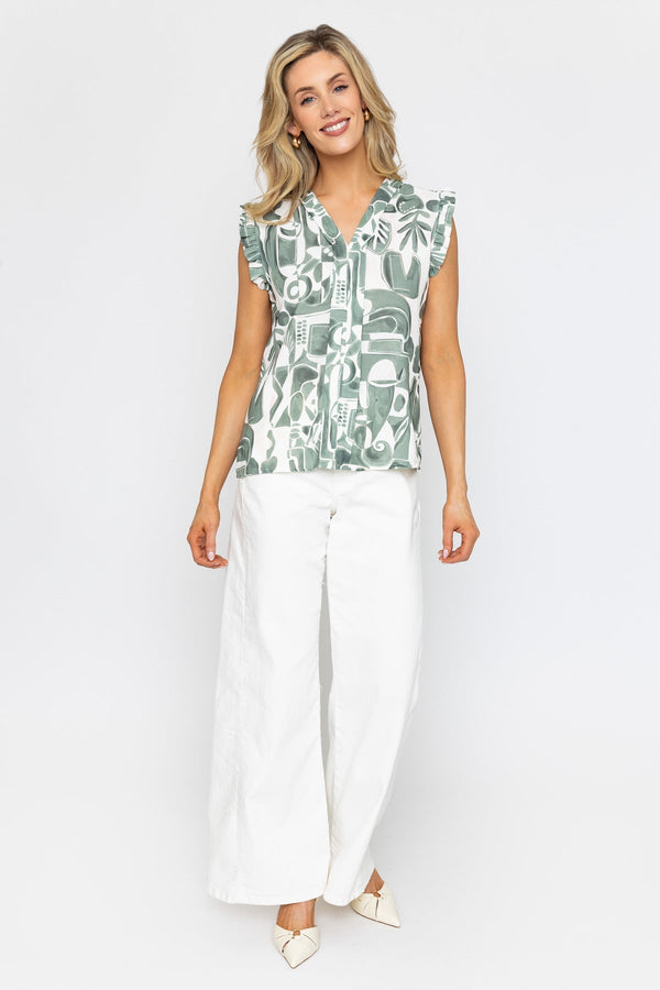 Carraig Donn Khaki Sleeveless Print Top