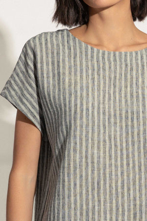 Carraig Donn Khaki Striped Linen Look Top