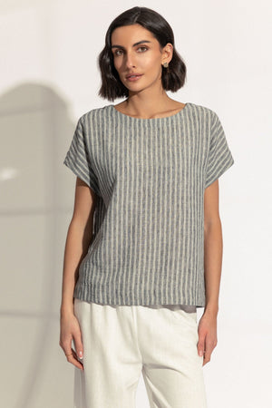 Carraig Donn Khaki Striped Linen Look Top