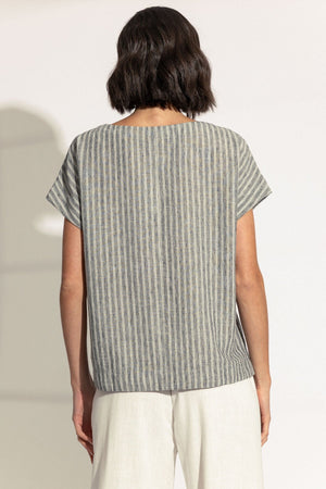 Carraig Donn Khaki Striped Linen Look Top