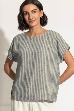 Carraig Donn Khaki Striped Linen Look Top