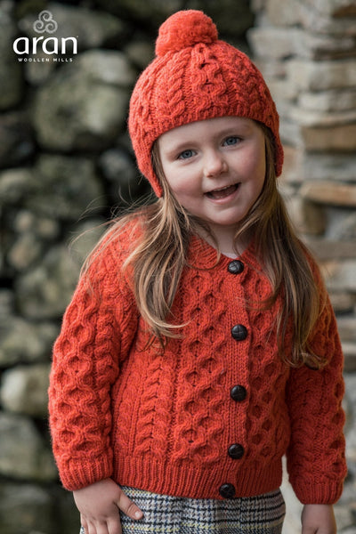 Kids Aran Cardigan in Red – Carraig Donn