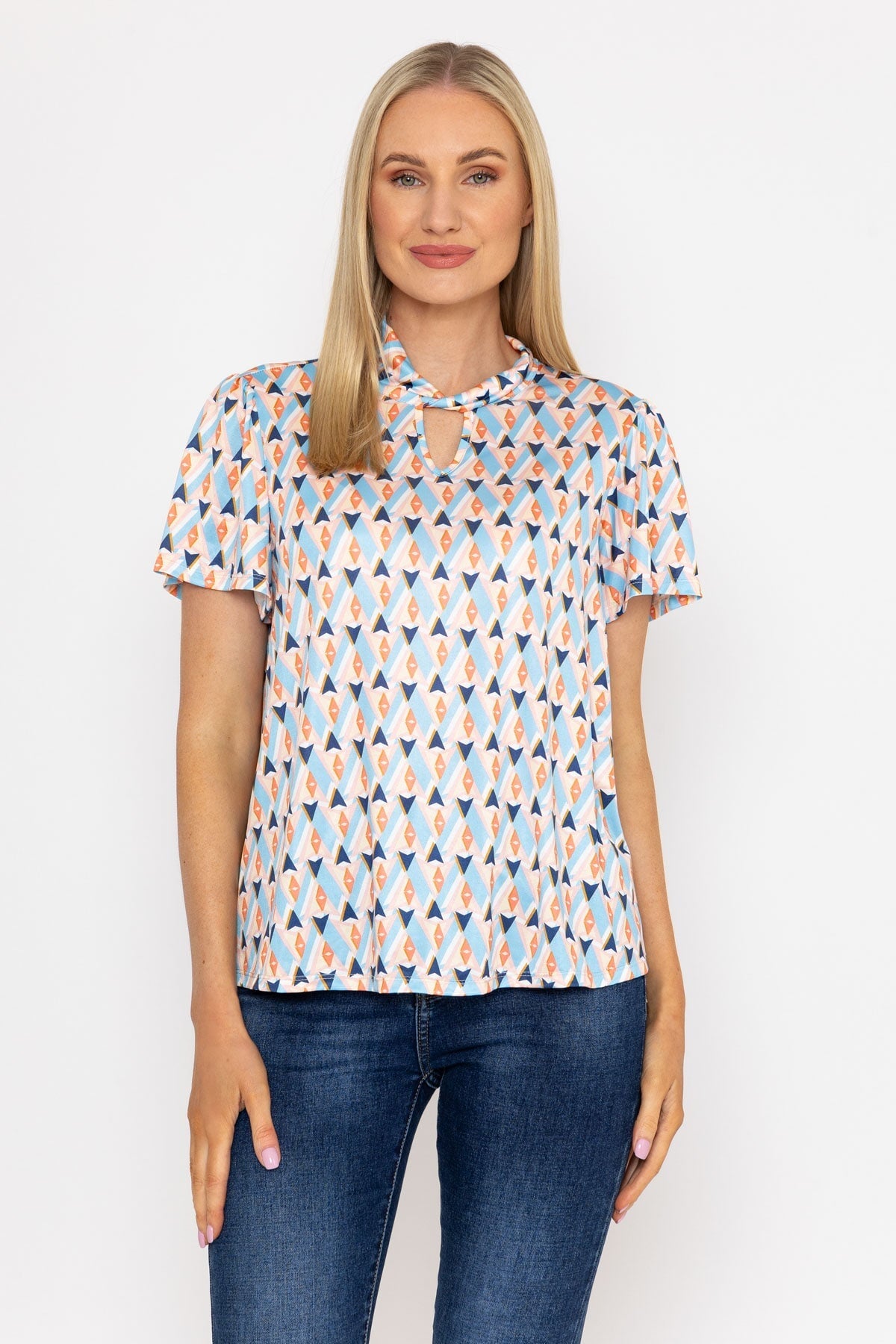Knot Neck Top in Blue Print