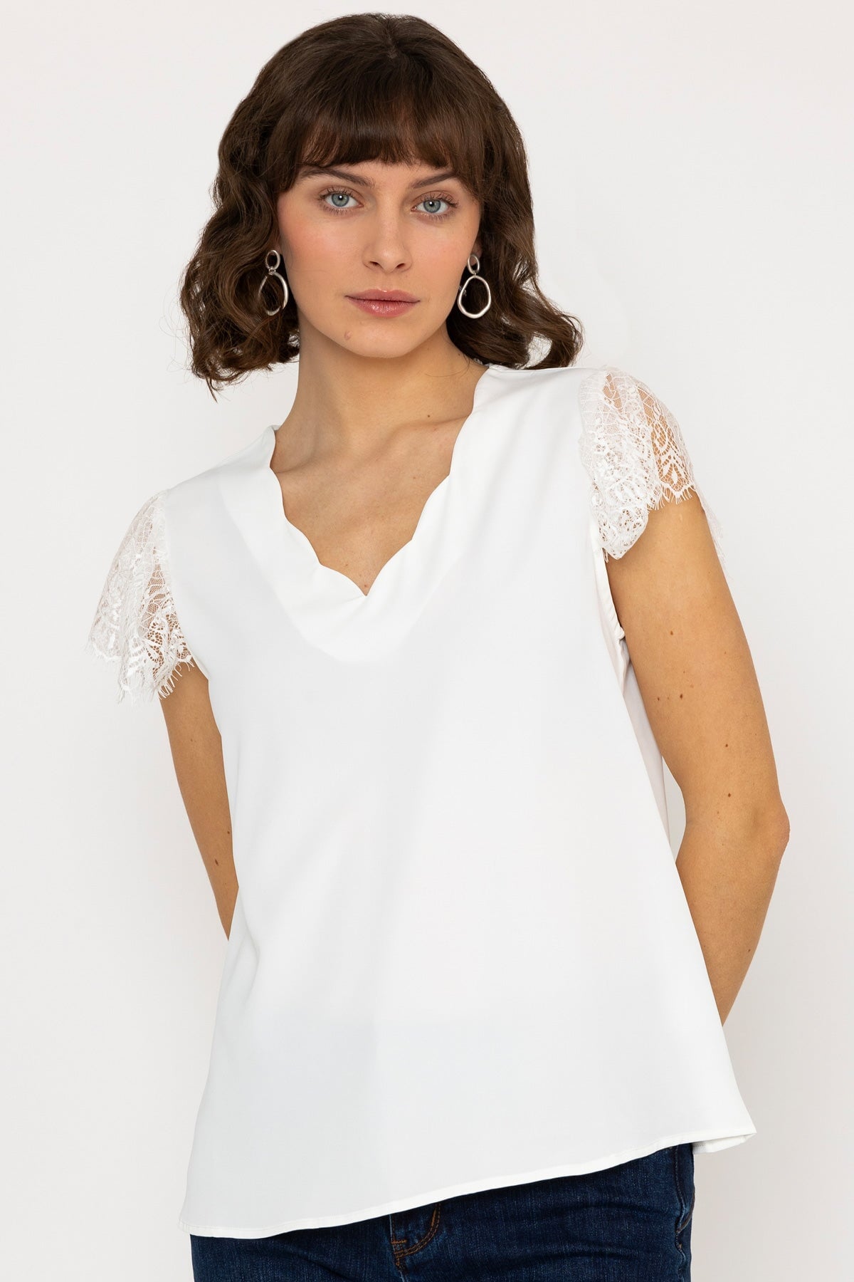 Lace Cap Sleeve Top in Ivory