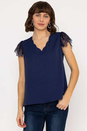 Lace Cap Sleeve Top in Navy