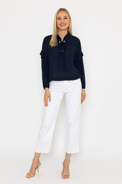 Carraig Donn Lace Up Blouse in Navy