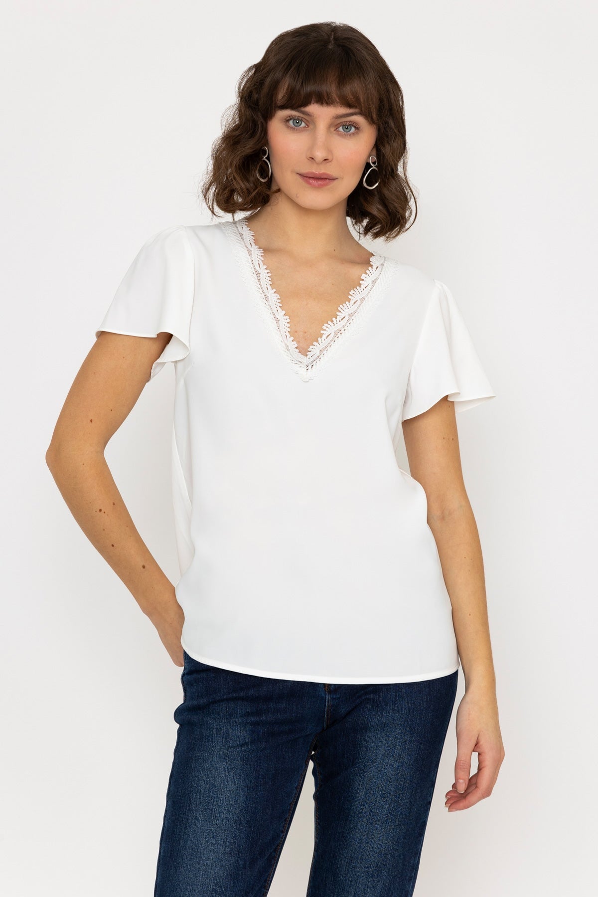 Lace V-Neck Top in Ivory