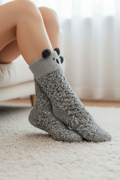 Ladies Chenille Grey Slipper Socks