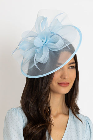 Large Blue Fascinator with Floral Bow