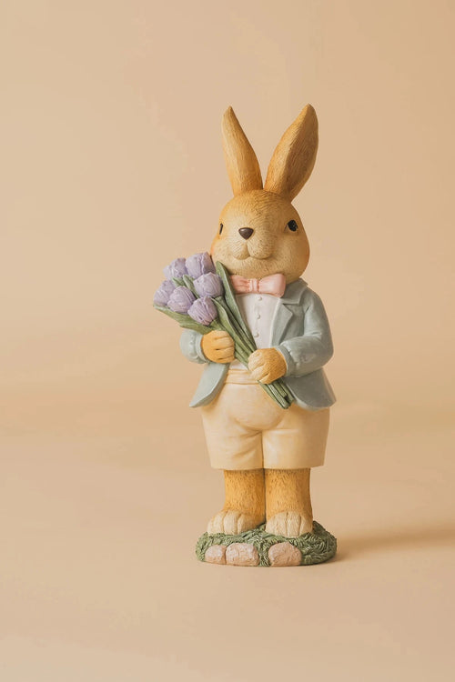 Large Boy Bunny Holding Flowers