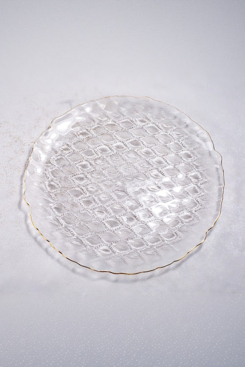 Large Clear Glass Charger Plate with Gold Trim