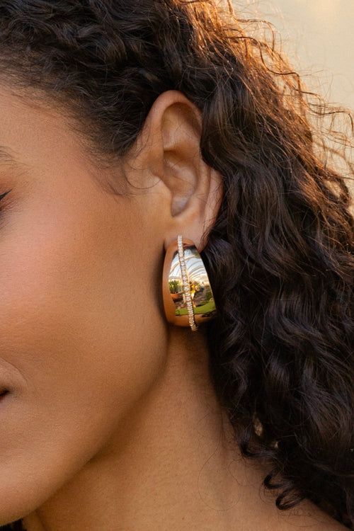 Large Diamante Detail Gold Hoop Earrings