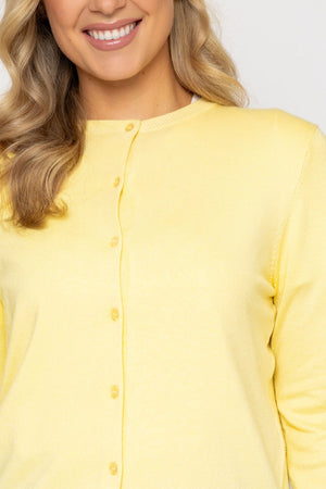 Carraig Donn Lemon Yellow Fine Gauge Crew Neck Cardigan