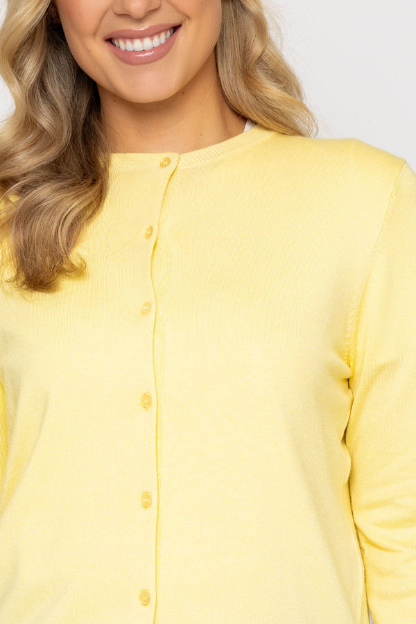 Carraig Donn Lemon Yellow Fine Gauge Crew Neck Cardigan