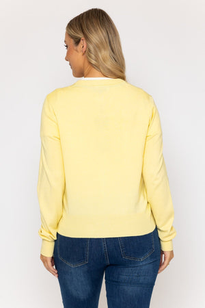 Carraig Donn Lemon Yellow Fine Gauge Crew Neck Cardigan