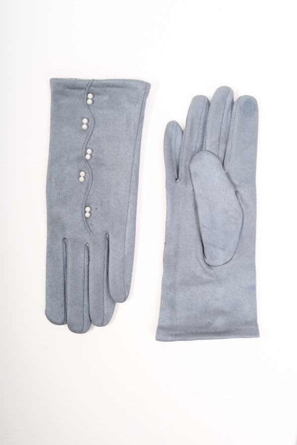 Carraig Donn Light Blue Pearl Detail Faux Suede Gloves