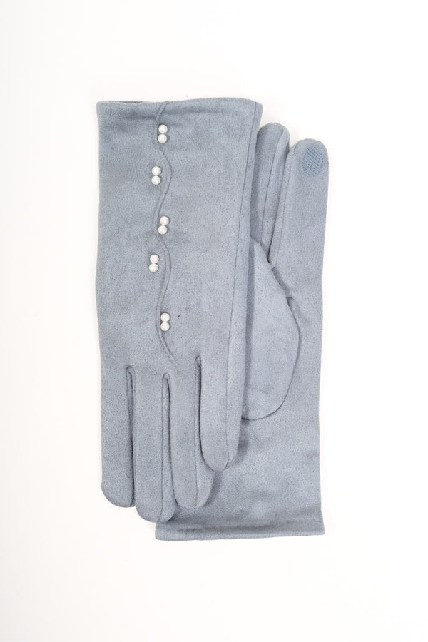 Carraig Donn Light Blue Pearl Detail Faux Suede Gloves