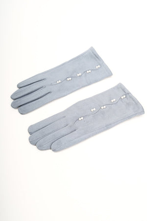 Carraig Donn Light Blue Pearl Detail Faux Suede Gloves