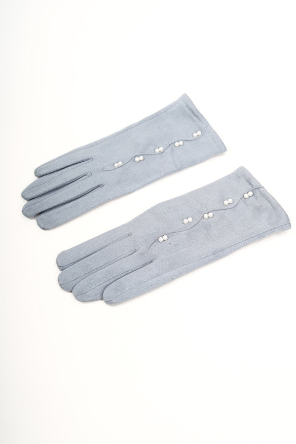 Carraig Donn Light Blue Pearl Detail Faux Suede Gloves