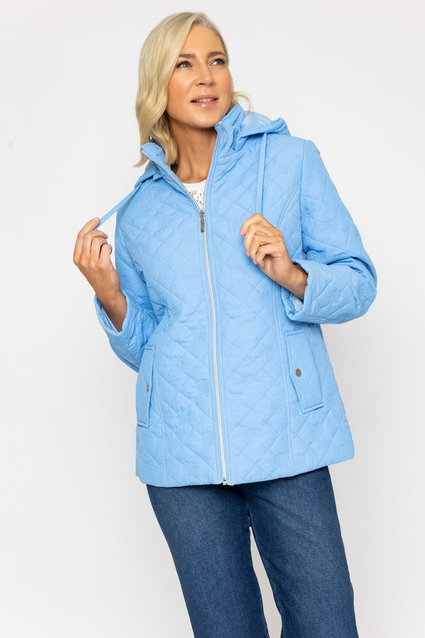 Carraig Donn Light Blue Quilted Jacket With Hood
