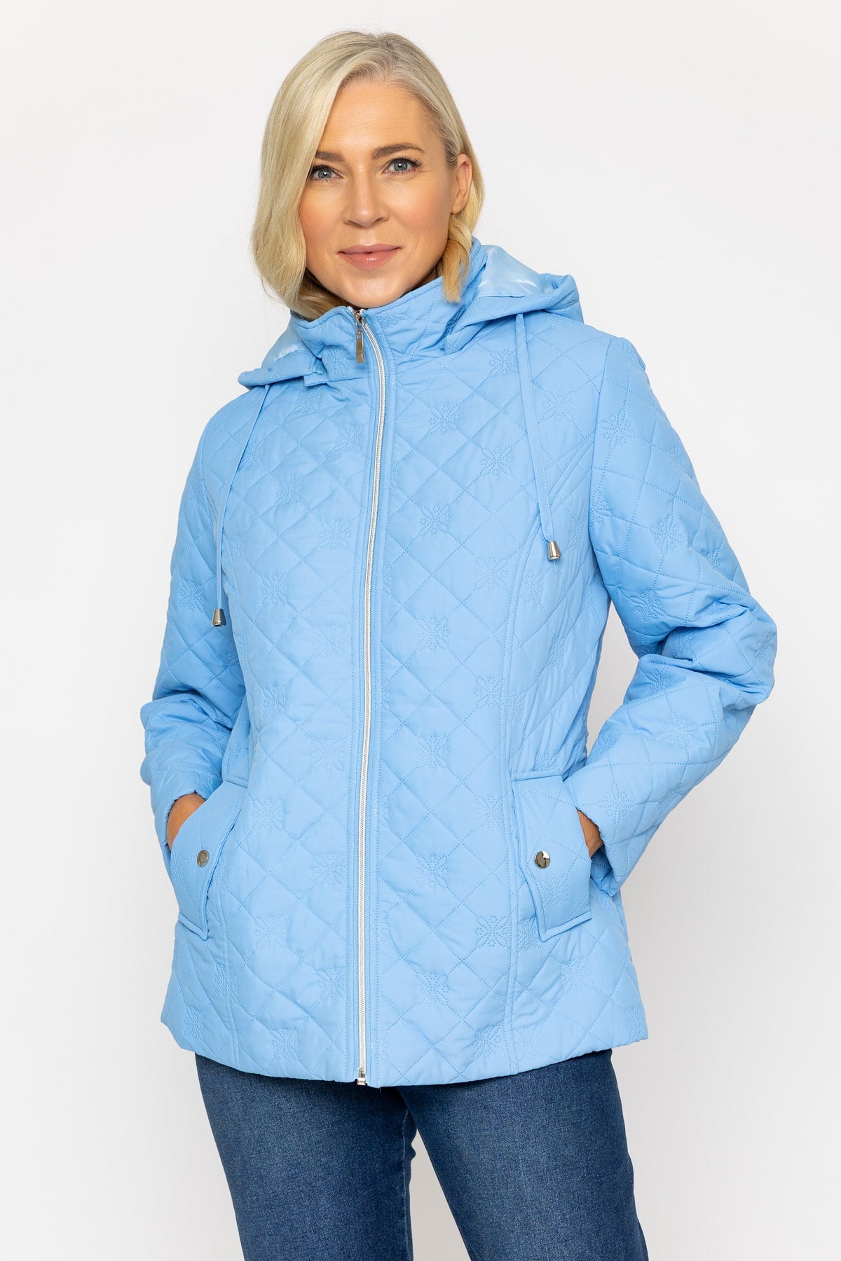 Light Blue Quilted Jacket With Hood